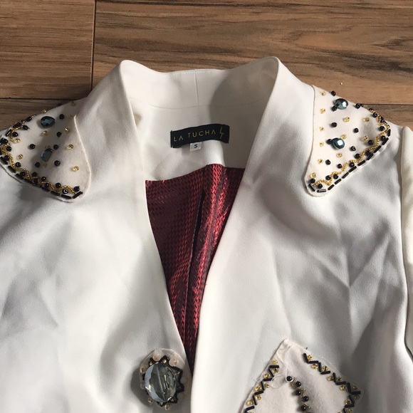 La Tucha white beaded long jacket size small - Picture 5 of 16